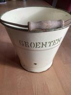 Vintage Emaille Groenten Emmer met Houten Hengsel, Ophalen of Verzenden