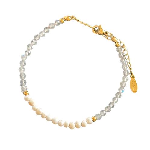 Prachtige armband met parels en labradoriet, 18k RVS., Sieraden, Tassen en Uiterlijk, Armbanden, Nieuw, Overige materialen, Goud