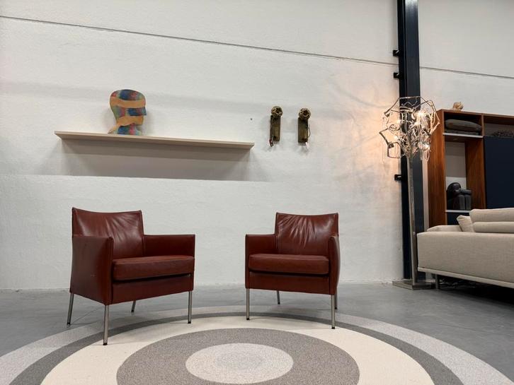 2 Bert Plantagie Fauteuils bruin aniline leer Design stoel, Huis en Inrichting, Fauteuils, Nieuw, Leer, 50 tot 75 cm, 75 tot 100 cm