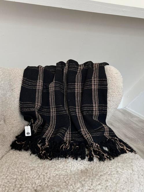 Madam Stoltz plaid - zwart & licht bruin., Huis en Inrichting, Woonaccessoires | Plaids en Woondekens, Nieuw, Verzenden