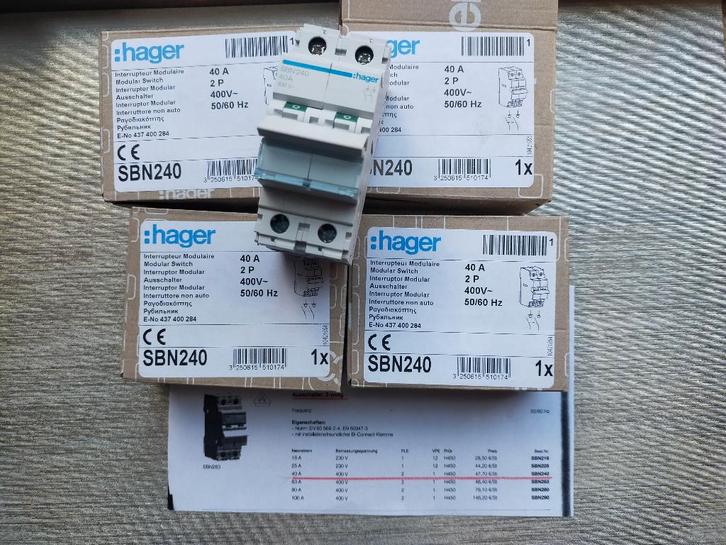 6x HAGER meterkast hoofdschakelaar - schakelaar meterkast, Doe-het-zelf en Verbouw, Elektra en Kabels, Nieuw, Schakelaar, Ophalen