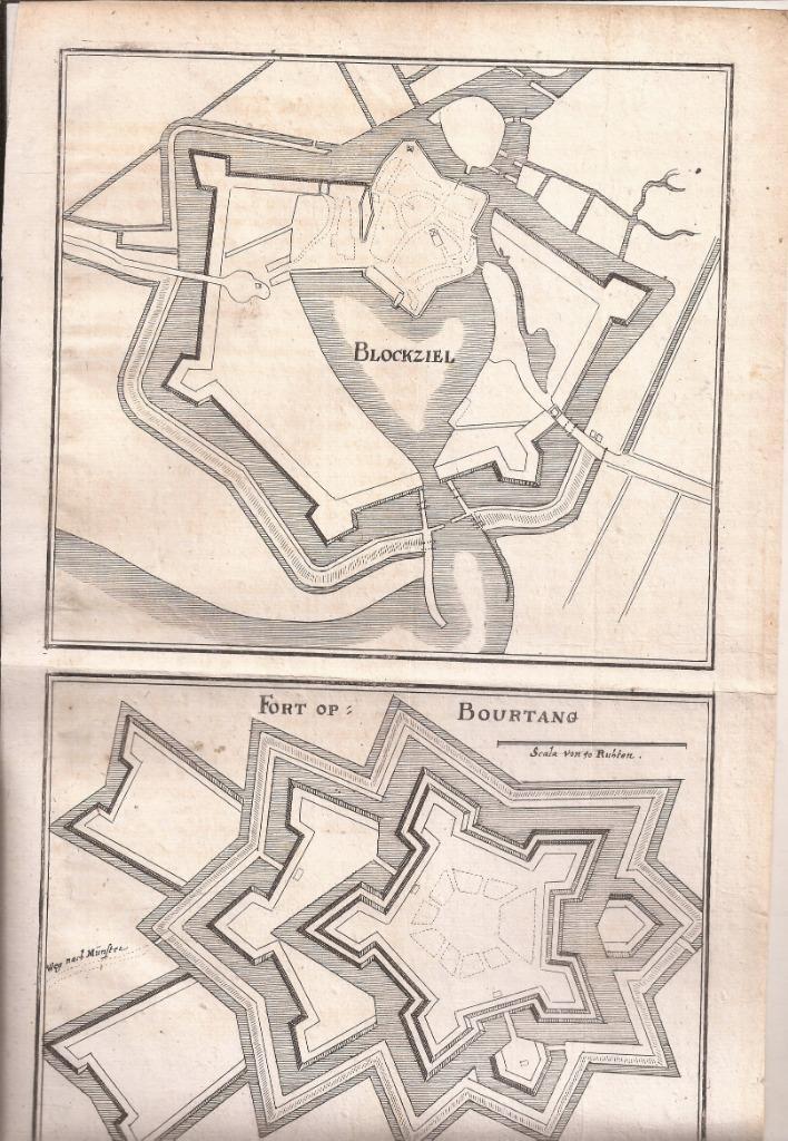 Blokzijl en Bourtange vestingkaarten Merian 1659, Antiek en Kunst, Kunst | Etsen en Gravures, Ophalen of Verzenden