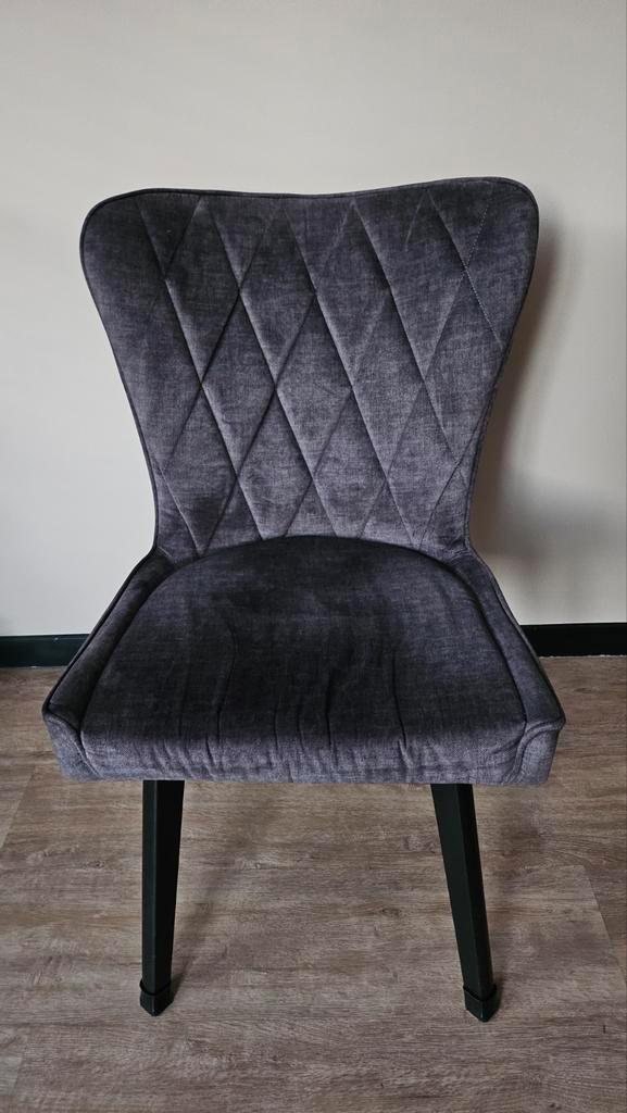 6 Eetkamerstoelen van Urban Sofa in blauwgrijze stof, Huis en Inrichting, Stoelen, Gebruikt, Vijf, Zes of meer stoelen, Stof, Grijs