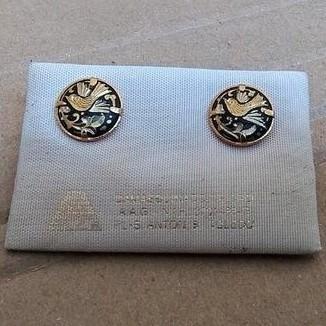 Vintage Damascene goudkleurige oorbellen Damasquinado De Oro, Sieraden, Tassen en Uiterlijk, Antieke sieraden, Overige materialen