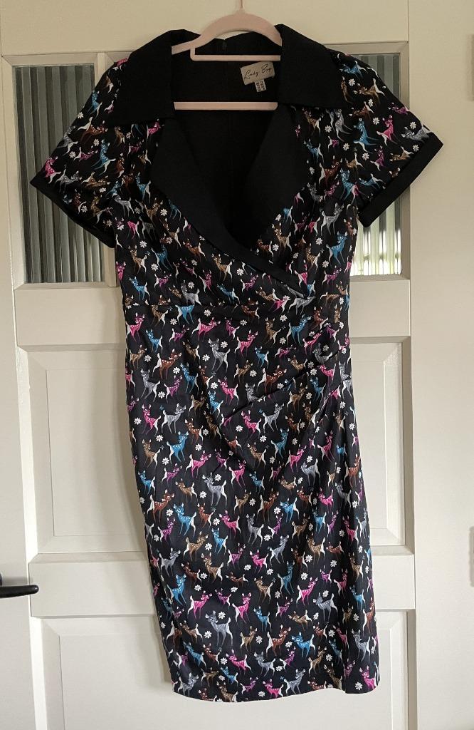 Fifties retro jurk 'Bambi' van Lindy Bop - Maat UK 12, Kleding | Dames, Jurken, Zo goed als nieuw, Maat 38/40 (M), Zwart, Knielengte