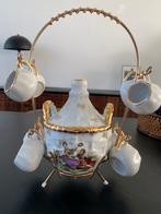 Vintage Franse porseleinen likeur set op messing standaard, Ophalen of Verzenden