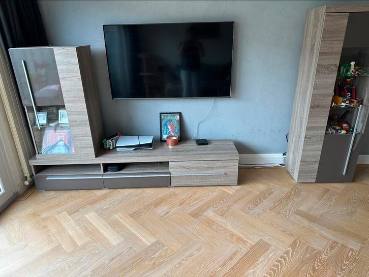 Tv-meubelset bruin, Huis en Inrichting, Kasten | Televisiemeubels, Gebruikt, 150 tot 200 cm, 200 cm of meer, 25 tot 50 cm, Eikenhout
