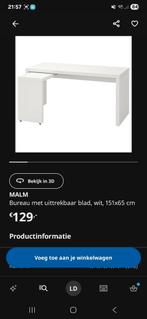 Bureau ikea malm, zwart bruin, Huis en Inrichting, Ophalen, Gebruikt