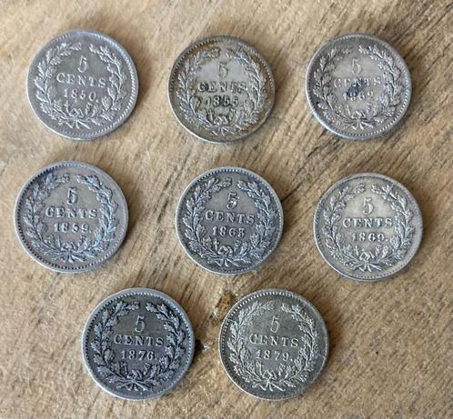 serie stuivers / 5 cent Willem III, Postzegels en Munten, Munten | Nederland, Setje, 5 cent, Koning Willem III, Zilver, Ophalen
