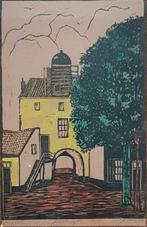 Jan van der Zee(1898)Ingekleurde Houtsnede"Vispoort"Ges Tite, Antiek en Kunst, Kunst | Litho's en Zeefdrukken, Ophalen of Verzenden