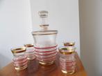 Art Deco Likeurset Boheems, rood/gesatineerd