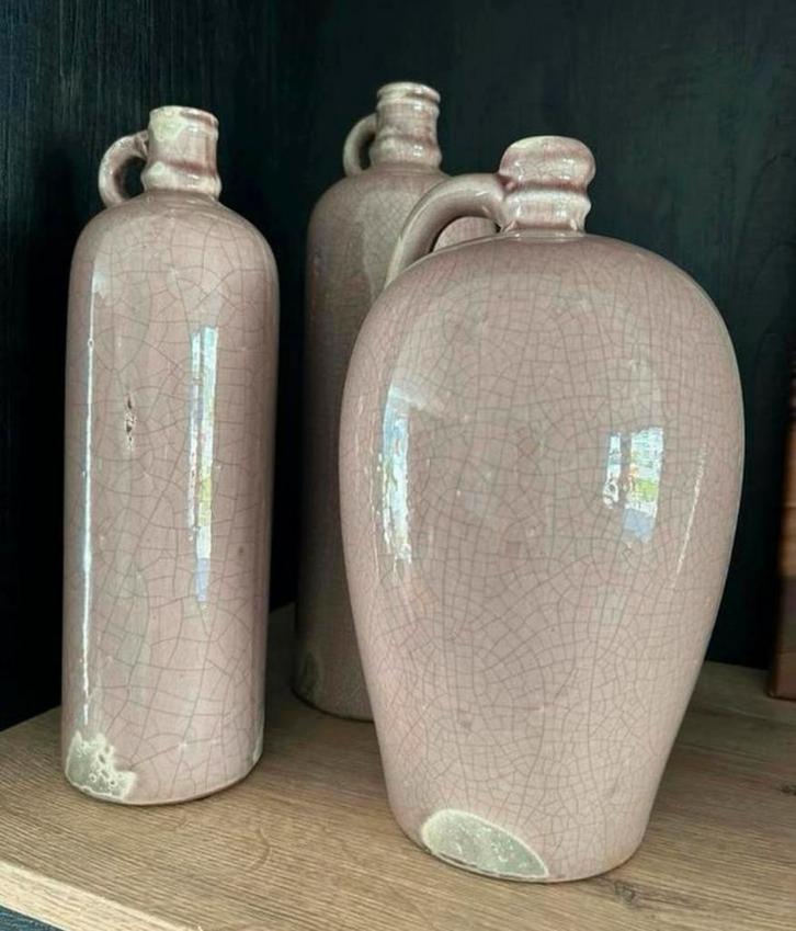 Set van 3 Keramische Kruiken met Craquelé Afwerking Roze Tin, Huis en Inrichting, Woonaccessoires | Vazen, Zo goed als nieuw, Overige kleuren