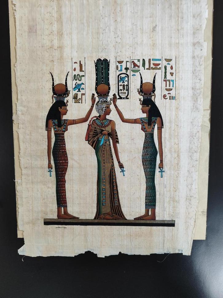 Egyptische tekeningen op papyrus, Huis en Inrichting, Woonaccessoires | Schilderijen, Tekeningen en Foto's, Zo goed als nieuw