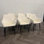 6 Fluwelen Eetkamerstoelen Wit, Wit, Metaal, Ophalen of Verzenden, Zo goed als nieuw
