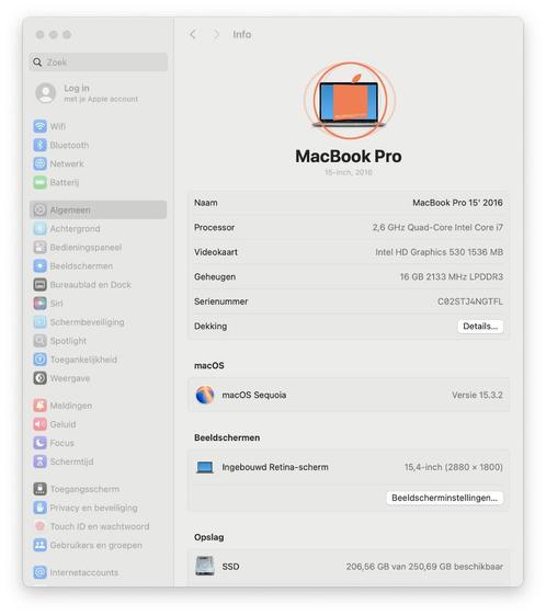 MacBook PRO 15' 2,6 GHz 16GB 250GB flash SSD, Computers en Software, Apple Macbooks, Zo goed als nieuw, MacBook Pro, 15 inch, 2 tot 3 Ghz
