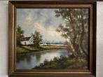 H.Knauf: (1901-1976) dorpse afb. aan een meertje ., Antiek en Kunst, Kunst | Schilderijen | Klassiek, Ophalen