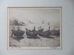 Dick van Luijn - bootjes op het strand van Middelandse Zee, Ophalen of Verzenden