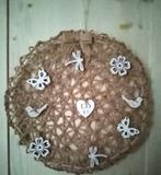 Touw wandhanger wit hout hart libelle bloem vogel vlinder, Ophalen, Nieuw