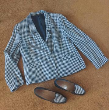 Colbertjasje, blauw geruit maat 40 met bijpassende schoenen  beschikbaar voor biedingen