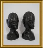 Twee Afrikaanse zware houten bustes, hoofden, Antiek en Kunst, Kunst | Beelden en Houtsnijwerken, Ophalen of Verzenden