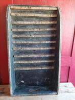 Brocante houten bak met richels van kurk, decoratie lade, Ophalen of Verzenden