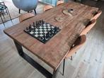Massief Houten Mango Tafel (240cm) + 6 Cognac Stoelen, Huis en Inrichting, Tafels | Eettafels, Ophalen, 200 cm of meer, 50 tot 100 cm