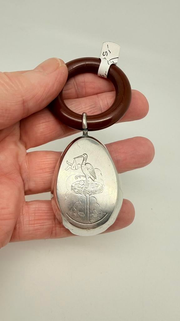 Oude echt zilveren ramnelaar, aan beide kanten gegraveerd., Verzenden, Zilver