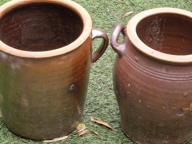 2 verschillende grespotten of Keulse potten (brocante), Tuin en Terras, Tuinwanddecoratie, Gebruikt, Ophalen