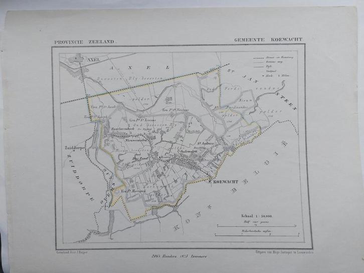 35 / Koewacht Hazelarenhoek Zuiddorpe Litho 1866 J. Kuyper, Antiek en Kunst, Kunst | Litho's en Zeefdrukken, Ophalen of Verzenden