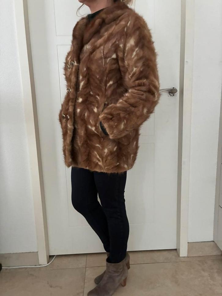 Vintage bontjas kort model maat 38 / M, Kleding | Dames, Jassen | Winter, Zo goed als nieuw, Maat 38/40 (M), Bruin, Ophalen of Verzenden