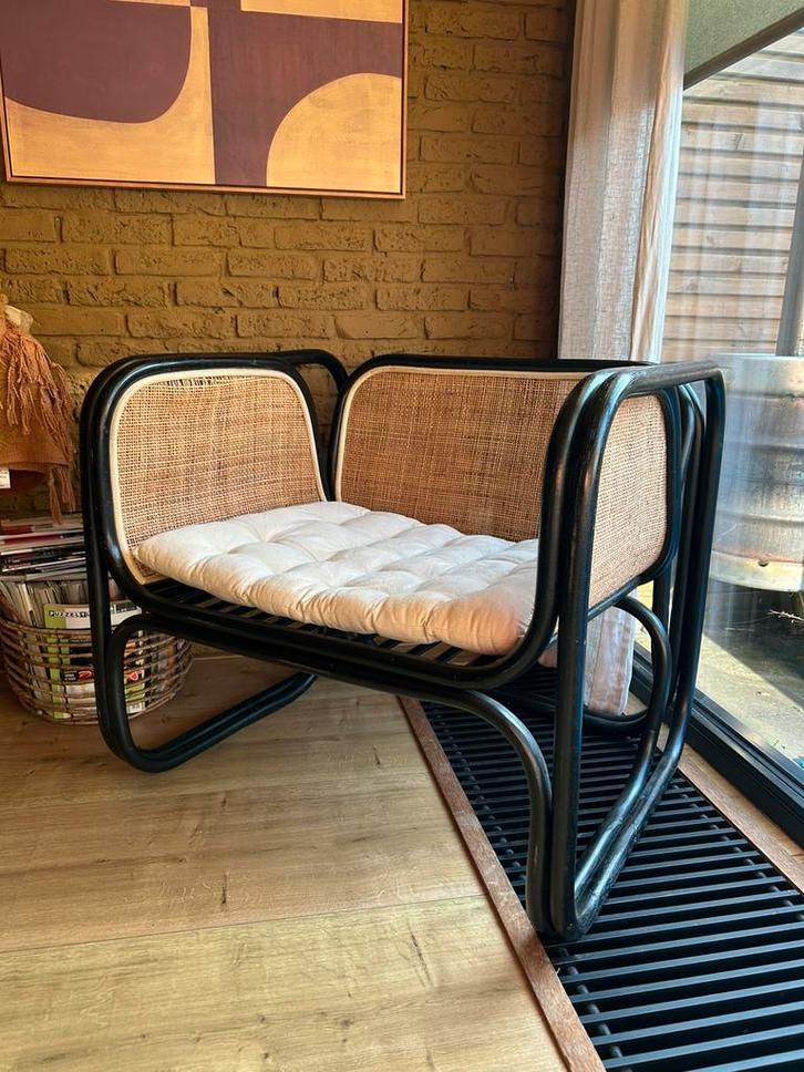 Loods 5 Long Beach rotan fauteuil, Huis en Inrichting, Fauteuils, Gebruikt, Riet of Rotan, Stof, 50 tot 75 cm, 75 tot 100 cm, Ophalen