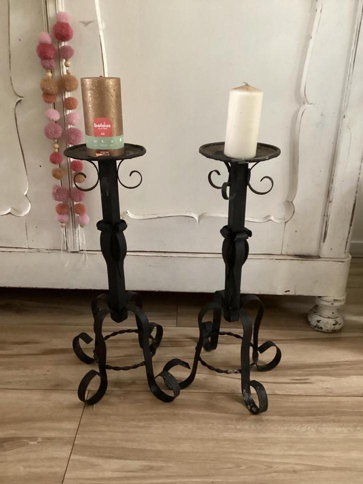 Prachtige set smeedijzeren kandelaars, Huis en Inrichting, Woonaccessoires | Kandelaars en Kaarsen, Gebruikt, Kandelaar, 50 tot 75 cm
