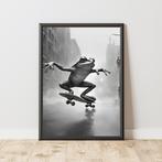 Kikker op skatebord gedrukte foto in fotolijst, Rechthoekig Staand, Met lijst, A4 of kleiner, Nieuw