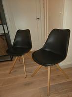 2 Zwarte Skai Eetkamerstoelen, Huis en Inrichting, Stoelen, Ophalen, Kunststof, Gebruikt, Twee