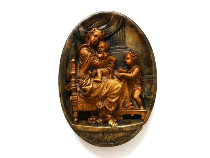 Reliëf plaquette Madonna met de stoel nar Rafaëllo Rafaël, Antiek en Kunst, Antiek | Religie, Ophalen of Verzenden