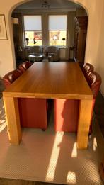 Eettafel met 4 lederen stoelen bordeauxrood, Ophalen of Verzenden, Gebruikt, 4 tot 6 stoelen