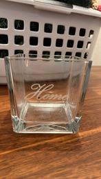 Accubak / vaas dik glas “ home”, Huis en Inrichting, Woonaccessoires | Vazen, Overige kleuren, Ophalen of Verzenden, Minder dan 50 cm