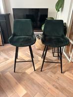 2 barkrukken groen velour stof, Huis en Inrichting, Barkrukken, Ophalen, Kunststof, Gebruikt, Met voetsteun