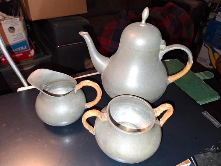 Tinnen Koffie/Thee Servies - 3 Delig, Antiek en Kunst, Antiek | Tin, Ophalen of Verzenden