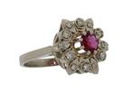 12 diamanten robijn 14k wit gouden luxe dames ring rozet, Sieraden, Tassen en Uiterlijk, Ringen, Voordeelsieraden, Ophalen of Verzenden