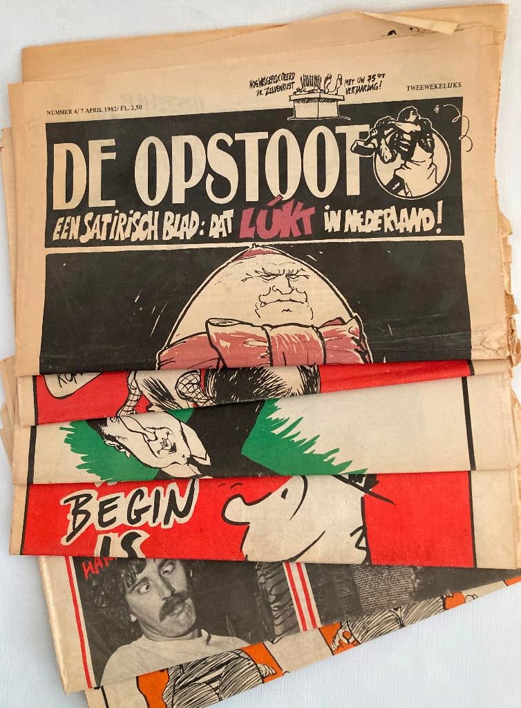 De Opstoot - politiek-satirisch tijdschrift - 6 nummers 1982, Boeken, Ophalen of Verzenden, Gelezen, Krant