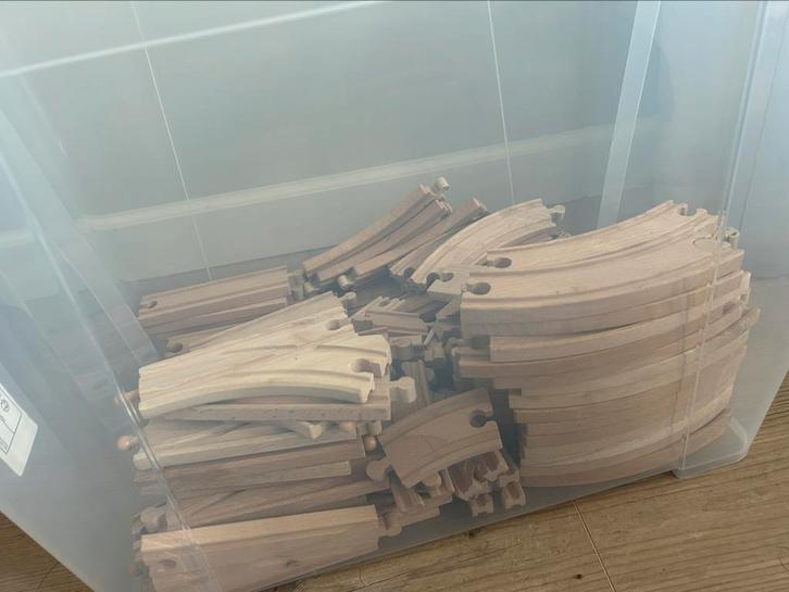 Grote set houten treinspullen, Kinderen en Baby's, Speelgoed | Houten speelgoed, Zo goed als nieuw, Ophalen