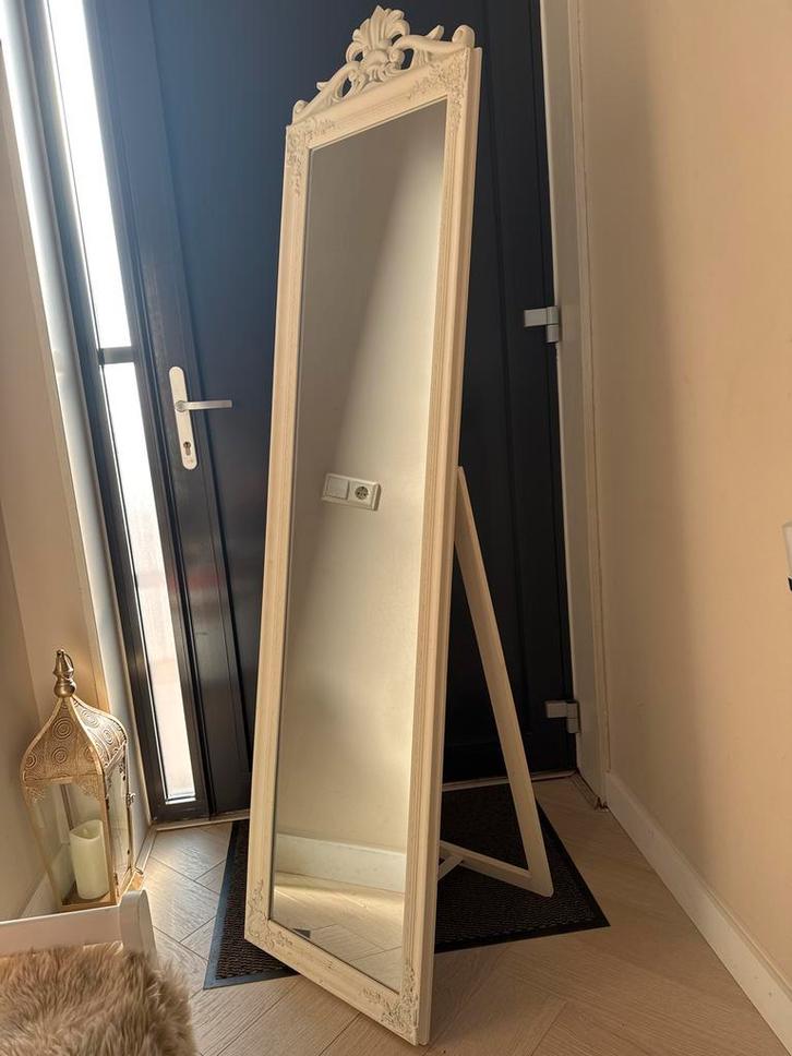 Mooie Lange Sta Spiegel - Gebroken Wit, Huis en Inrichting, Woonaccessoires | Spiegels, Zo goed als nieuw, 50 tot 75 cm, 150 tot 200 cm