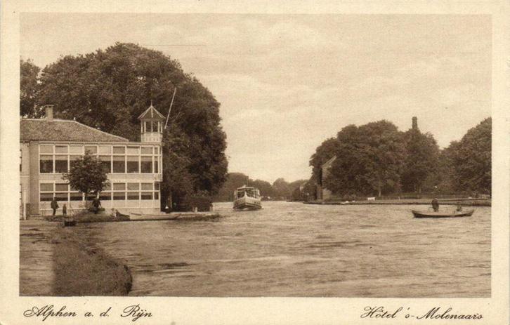 Alphen a.d. Rijn, Hotel s-Molenaars - volk boot - ongelopen, Verzamelen, Ansichtkaarten | Nederland, Ongelopen, Zuid-Holland, Voor 1920