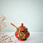 Khokhloma Suikerpot met Lepel, Gebruikt, Schaal, Rond, Ophalen of Verzenden