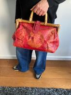 Vintage tas bijzonder Marokkaanse leren tas rotan handvaten, Sieraden, Tassen en Uiterlijk, Tassen | Damestassen, Ophalen of Verzenden