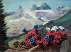 3D anschtkaart van Alpenplanten met bergen op de achtergrond, Verzamelen, Ansichtkaarten | Themakaarten, Ophalen of Verzenden