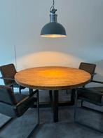 Ronde mango tafel van de eijerkamp met stoelen set met lamp, Ophalen, Gebruikt, 100 tot 150 cm, Rond