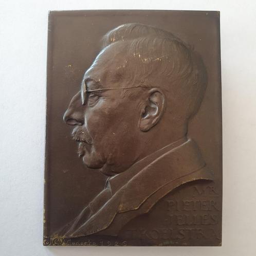 Bronzen plaquette Mr. Pieter Jelles Troelstra, Antiek en Kunst, Antiek | Koper en Brons, Brons, Ophalen