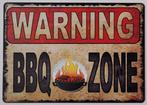 Warning BBQ Zone barbecue reclamebord van metaal wandbord, Info@deconoord.nl, Deco Noord, Nieuw, Ophalen of Verzenden